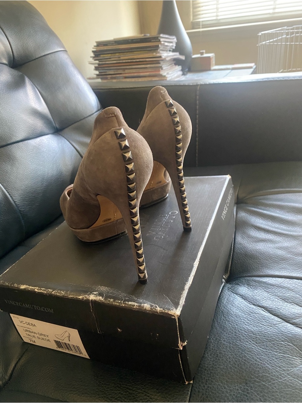 Vince Camuto Grey Suede Studded Stiletto Heels